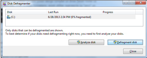 defragmentare disc in Windows 7